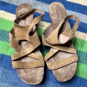 Tan Suede Biviel Couture Wedge Sandals EUC Sz 41/9.5